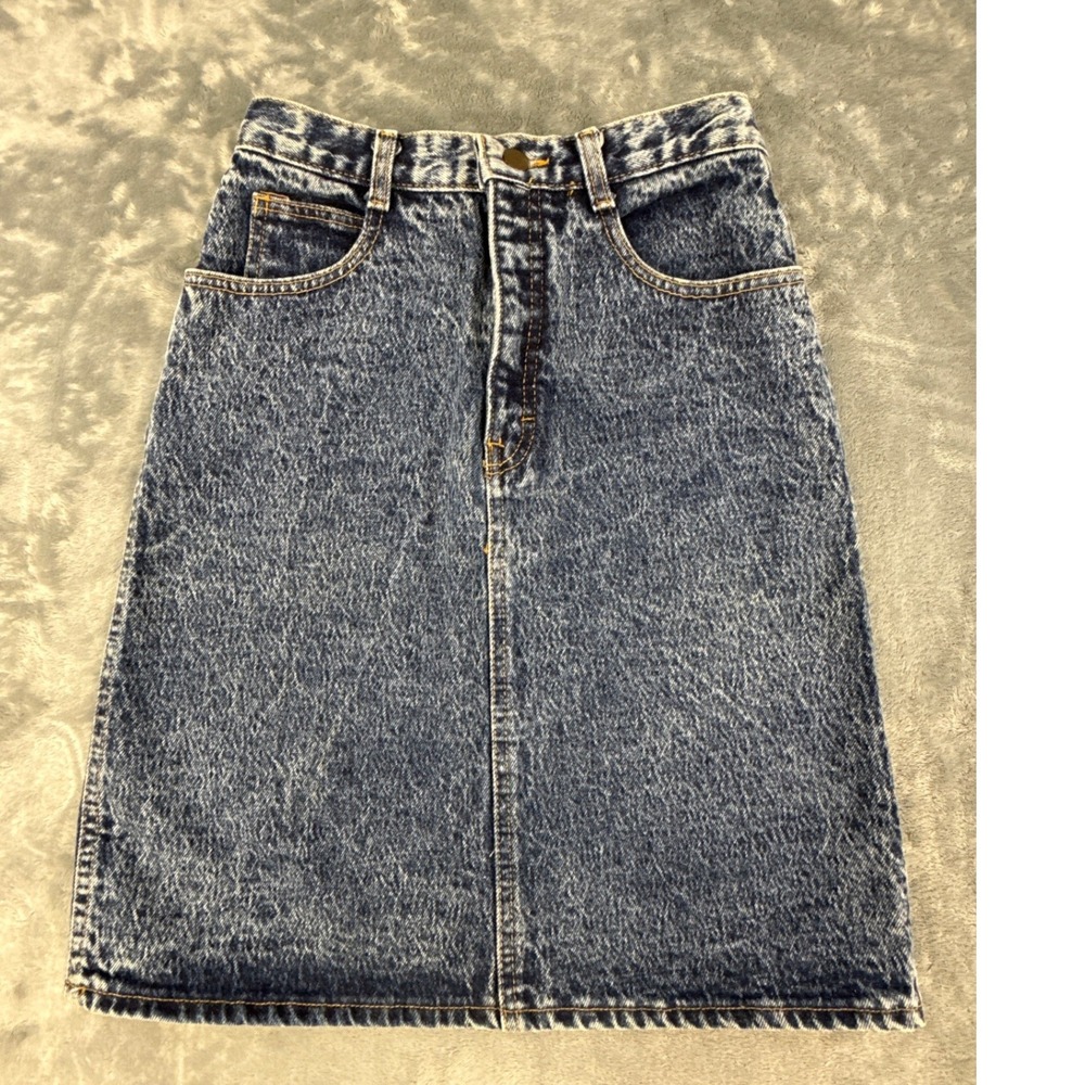 Bonjour Paris Vintage 80s Acid Wash Denim Pencil Skirt High USA Sz 7, 25" Waist